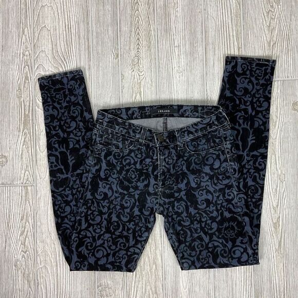 J Brand Jeans Skinny Made in the US Flocked Fleur De Lis Velvet 3D Brocade Size - Picture 2 of 11
